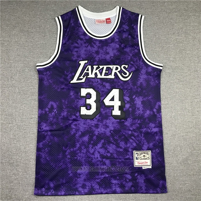 Camiseta Los Angeles Laker Shaquille O'neal #34 Galaxy Violeta